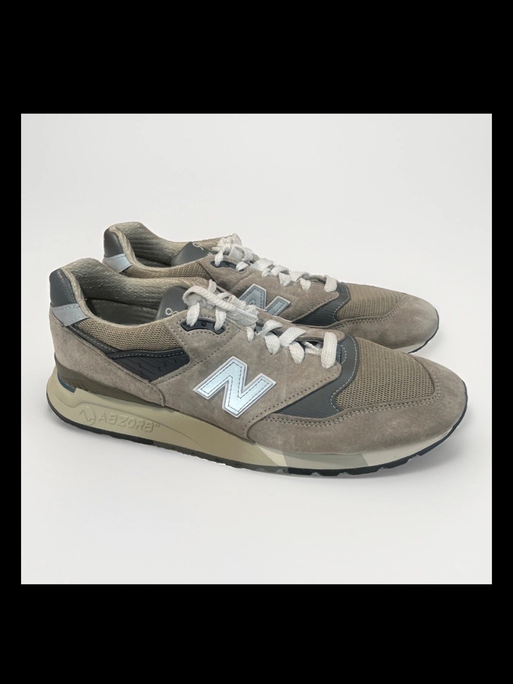 New Balance 998 Made in USA Grey Navy Blue  Size 12 Mens Running Shoes M998